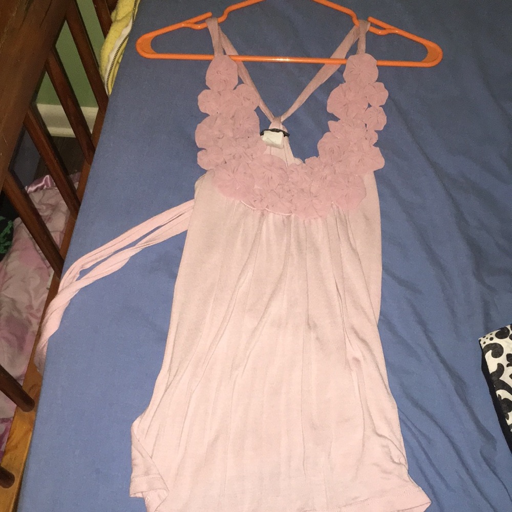 Pink flower tank top, tie back